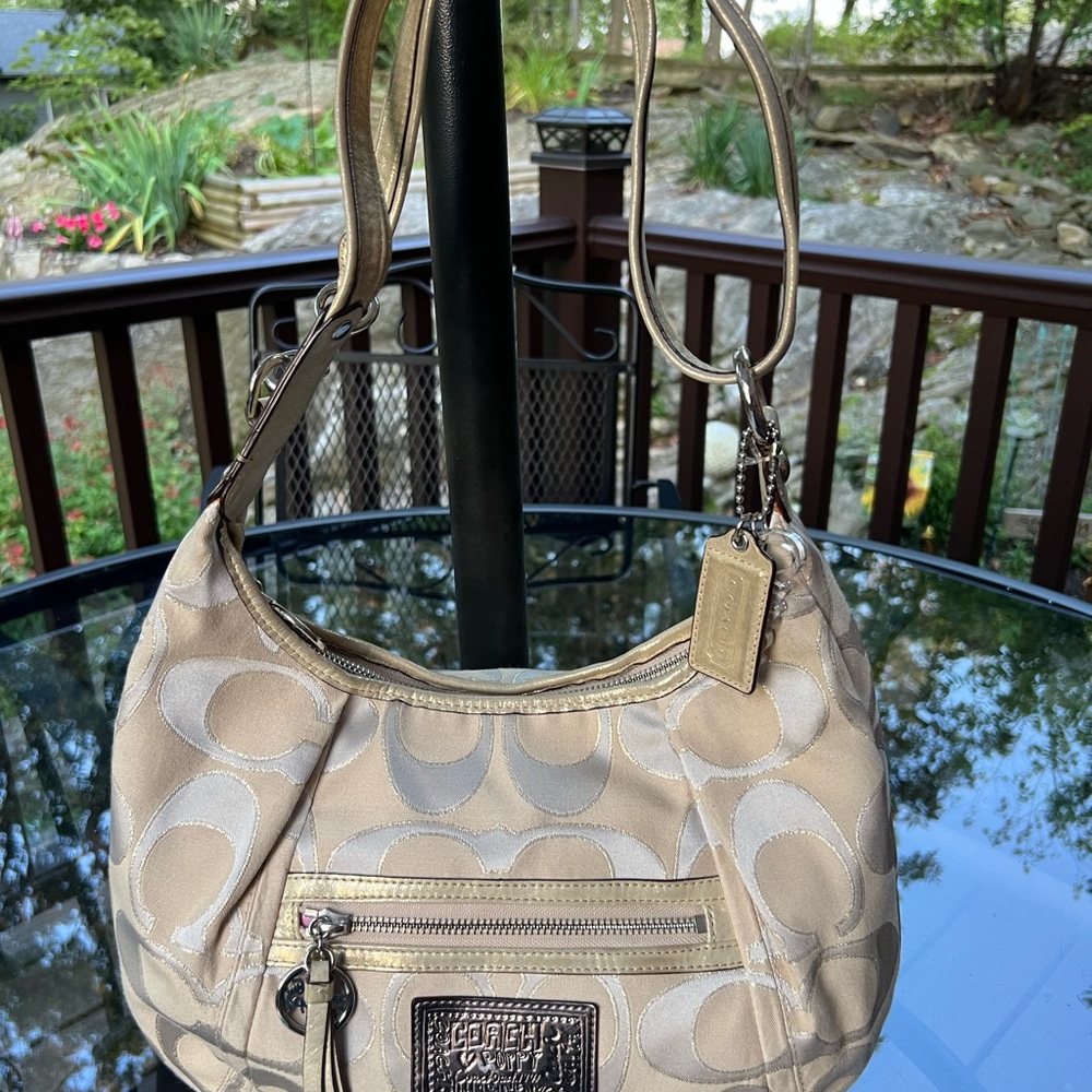 Coach Beige and Cream Signature Poppy Shoulder Bag